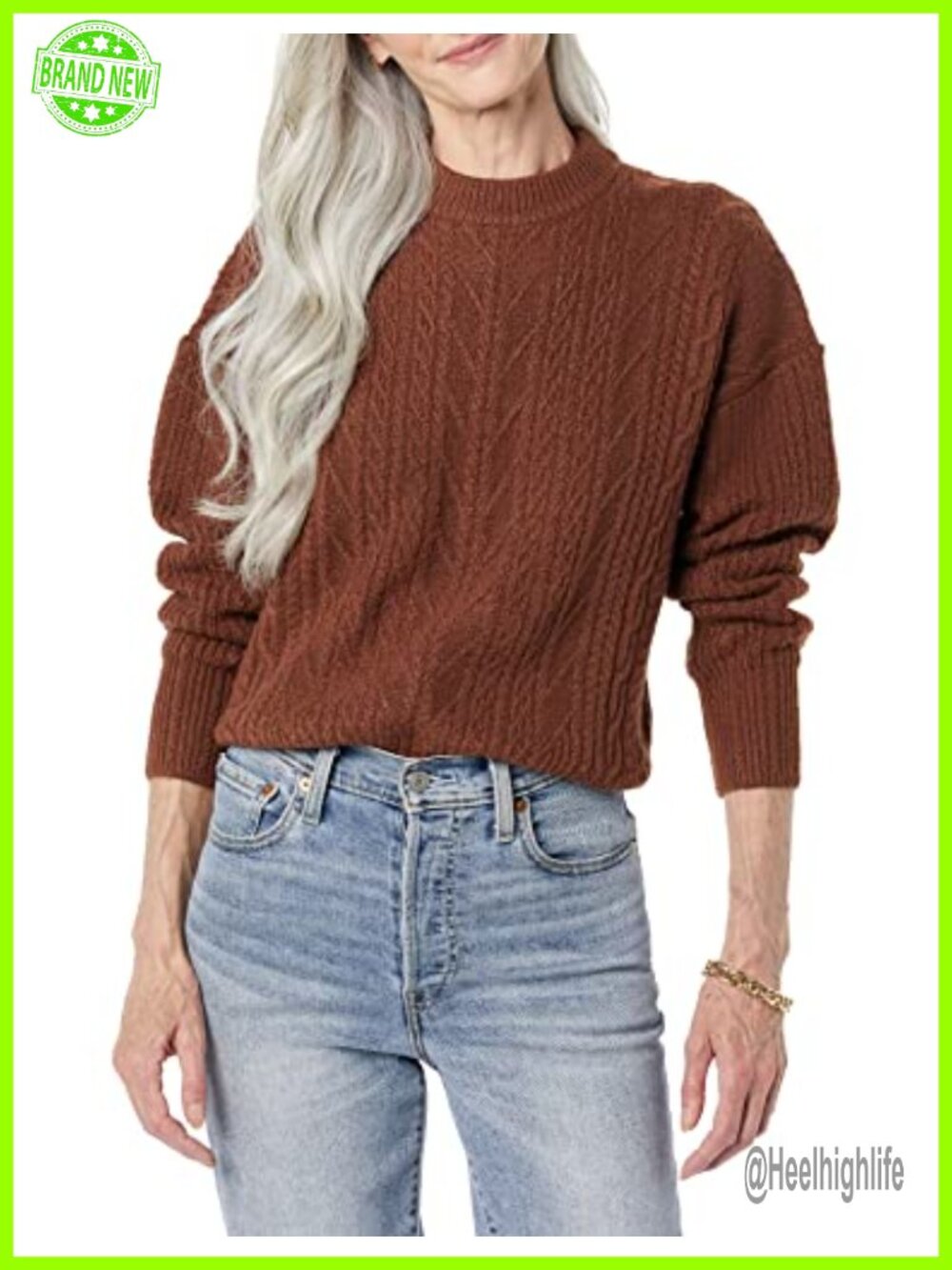 Women's Relaxed Fit Cable Knit Crewneck Pullover Sweater
